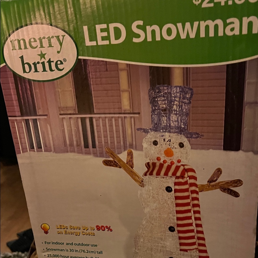 Merry Brite LED Snowman with Red and White Scarf